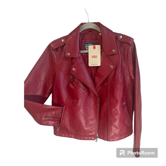 NWT-MSRP $148: Levi’s Red, Fully Lined, Leather Look & Feel, Woman’s Jacket. LG - Picture 2 of 9